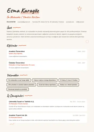 Yönetici Asistanı Cv Örnekleri cv indir